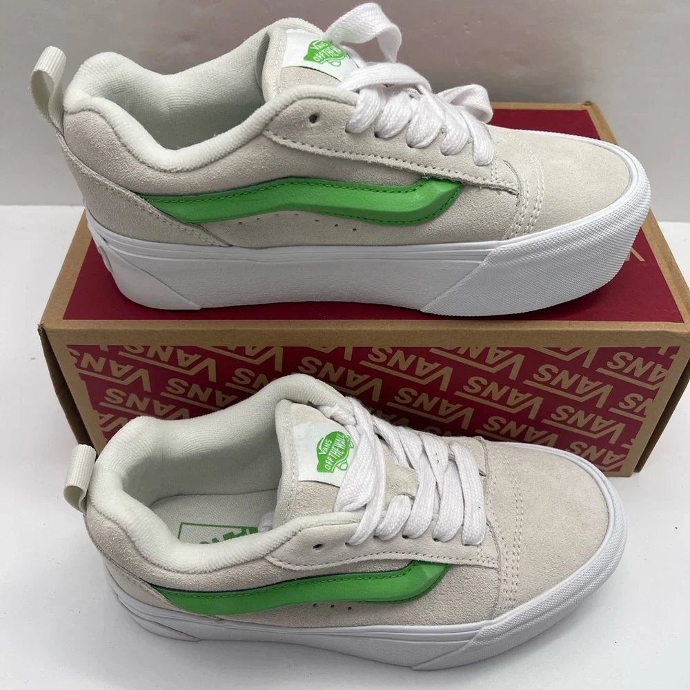 Vans Women's Cream and Lime Platform Sneakers